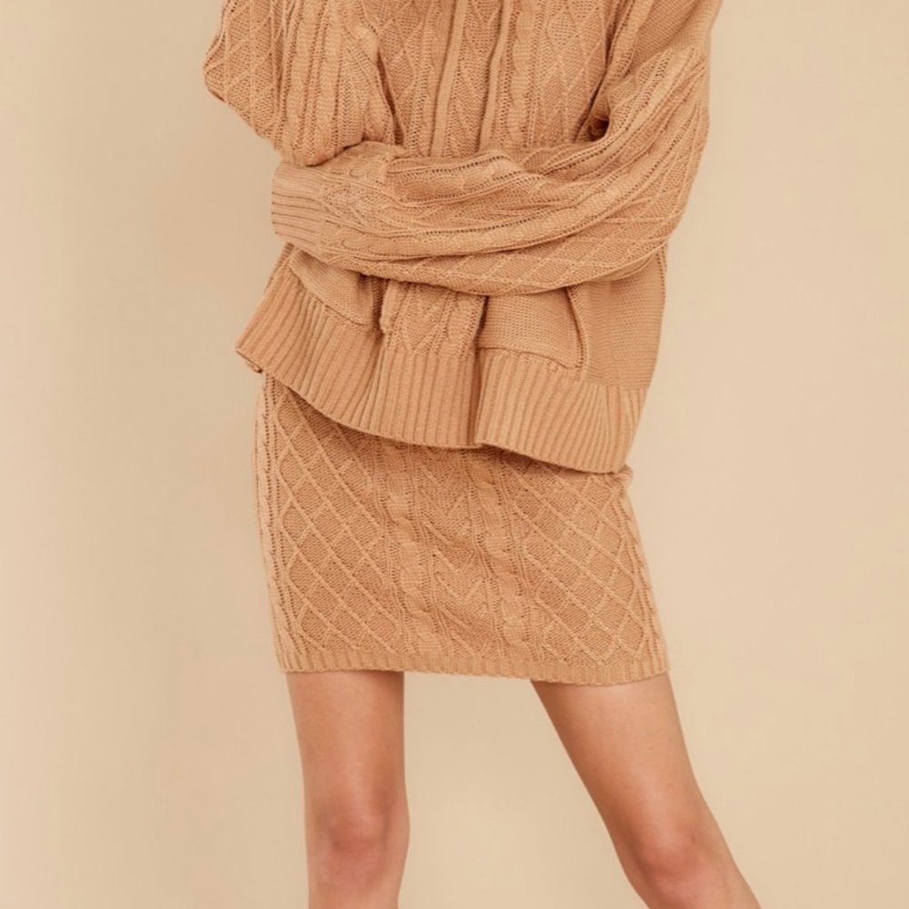 Boutique Fable Cozy Cable Knit Brown Camel Skirt Medium 6-8-10 NWT HOST PICK 💖